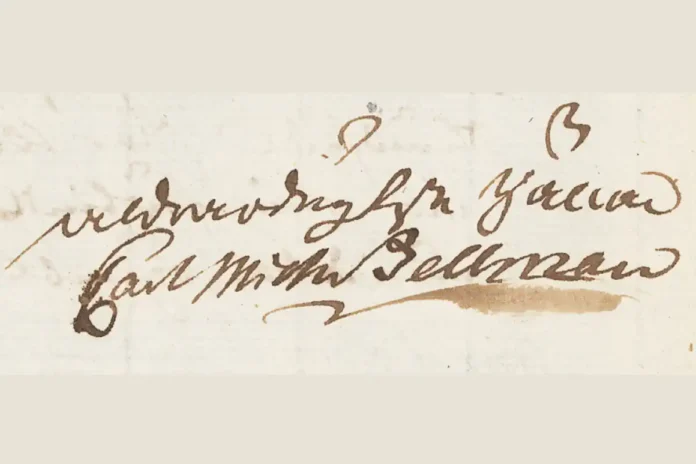 Carl Michael Bellman's signature from the National Library of Sweden's signature collection. (Public domain)