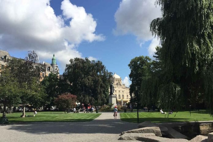 View of the Berzelii park in Stockholm, towards Dramaten.