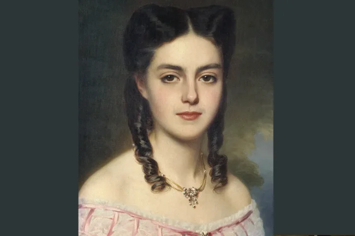 Portrait of Wilhelmina, with a diamond necklace from their engagement day on April 30, 1865. Portrait painted by Édoard Boutibonne. Photo: Hallwyl Museum