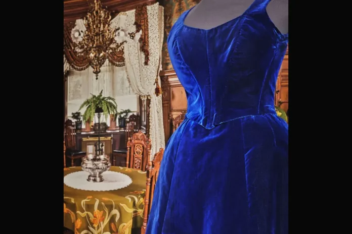 Wilhelmina's cornflower blue velvet dress, tailored in 1892. Photo: Helena Bonnevier /SHM.