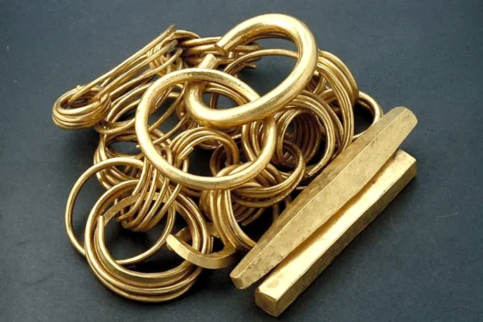 The Timboholm hoard is a gold treasure found in 1904 on the Timboholm estate on the outskirts of Skövde in Västergötland (circa 400-500 AD). Photo: Historiska museet/SHM (CC BY 2.5)