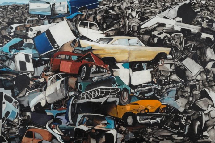 Liljevalch Art Gallery. Ulf Wahlberg, Car Cemetery, 1967. Acrylic on canvas. Stockholm City Art Collection. Photo: Göran Sehlstedt.