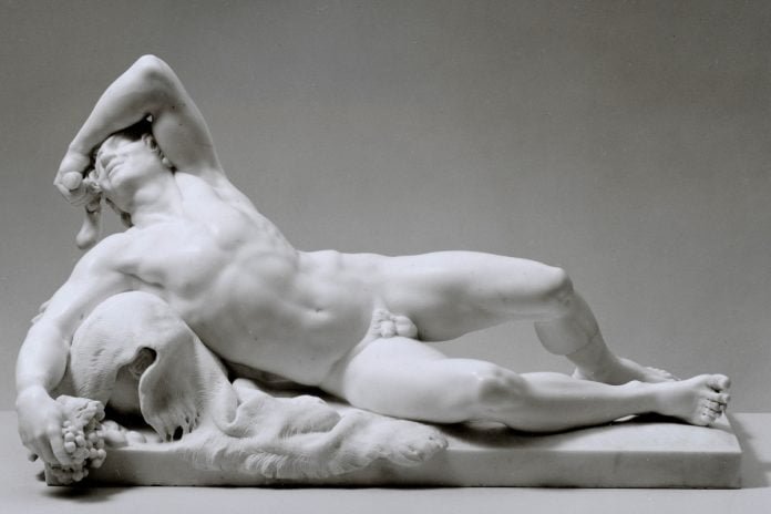 "Faunen" (The Faun) is a marble sculpture created by Johan Tobias Sergel in 1774. The sculpture depicts a mythical creature from ancient Greek mythology, a half-human, half-goat figure known for its love of nature and revelry. Photo: Nationalmuseum.