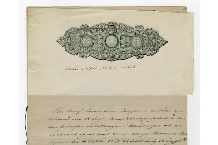 Nobel's application from 1864, regarding the patent for the detonator and the principle of initiating nitroglycerin. (Public domain)